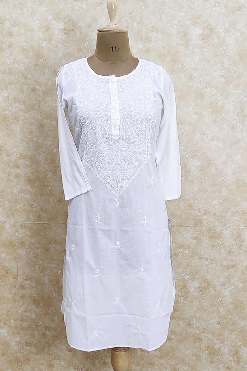 White Colour Hand Embroidered Lucknowi Chikankari Kurti– Mc251968